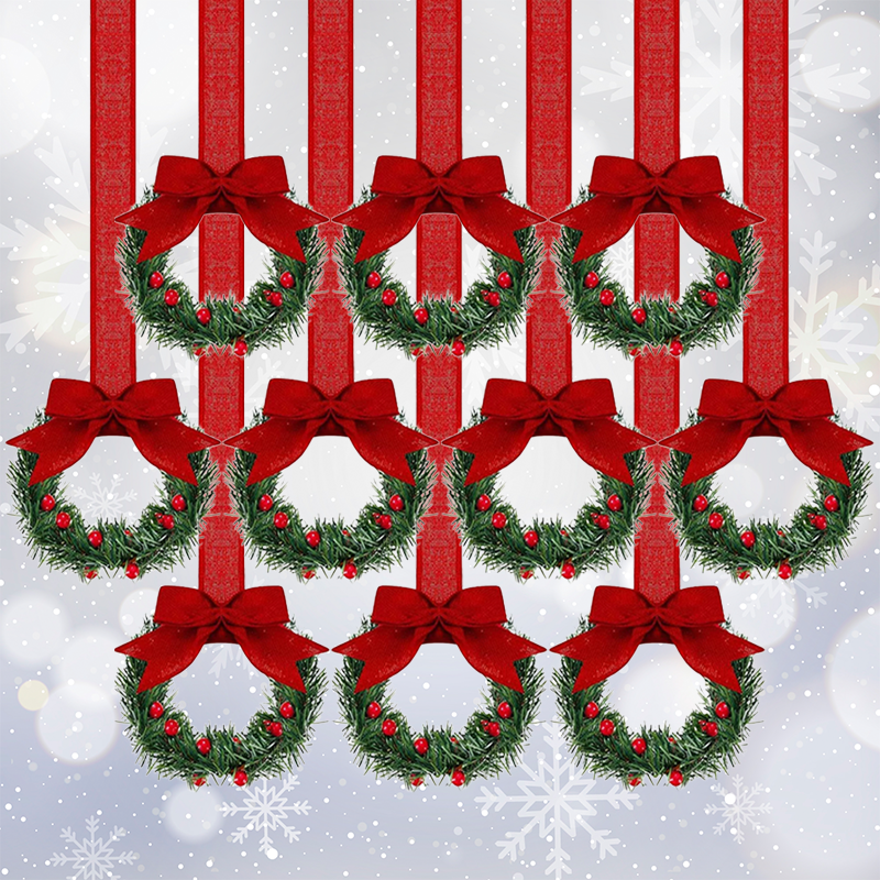 🎄Mini Christmas Wreaths with Ribbon Bows for Holiday Home Decor