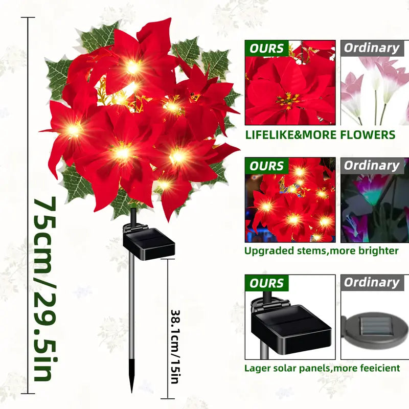 🌺Artificial Christmas Poinsettia Flower Solar Light🎄🎅(Waterproof, Garden, Xmas Party Decoration)