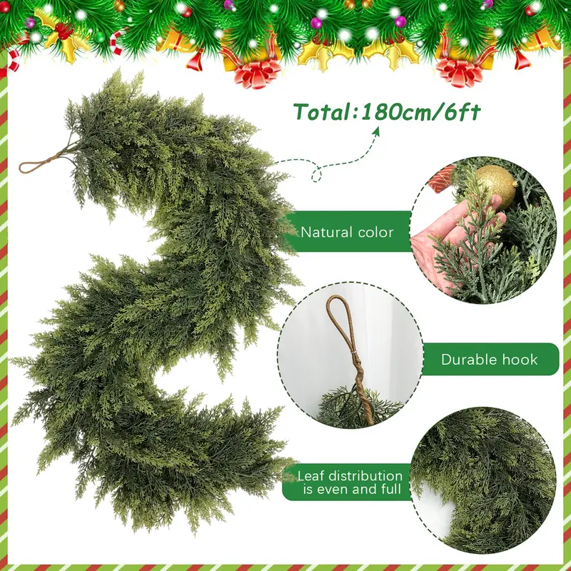 ☃️🎄 Artificial Cedar Garland 🎅 Green Pine Garland for Table, Mantel, Wall – Perfect for Indoor & Outdoor Christmas Decorations