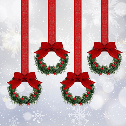 🎄Mini Christmas Wreaths with Ribbon Bows for Holiday Home Decor