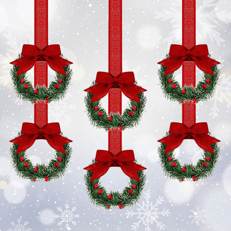 🎄Mini Christmas Wreaths with Ribbon Bows for Holiday Home Decor🎀