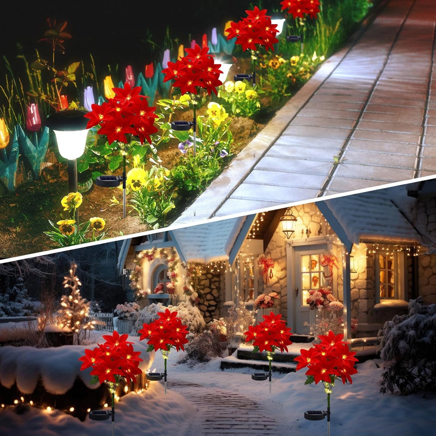 🌺Artificial Christmas Poinsettia Flower Solar Light🎄🎅(Waterproof, Garden, Xmas Party Decoration)