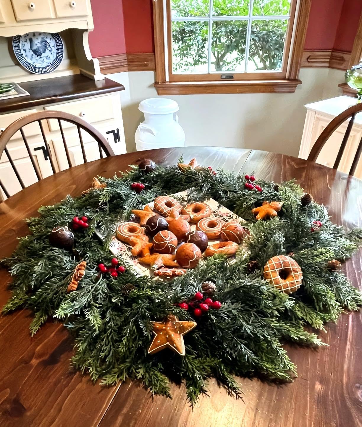 🎄🌺 Artificial Red Berries Cedar Garland 🇺🇸 UV-Resistant, Premium Quality and Durable