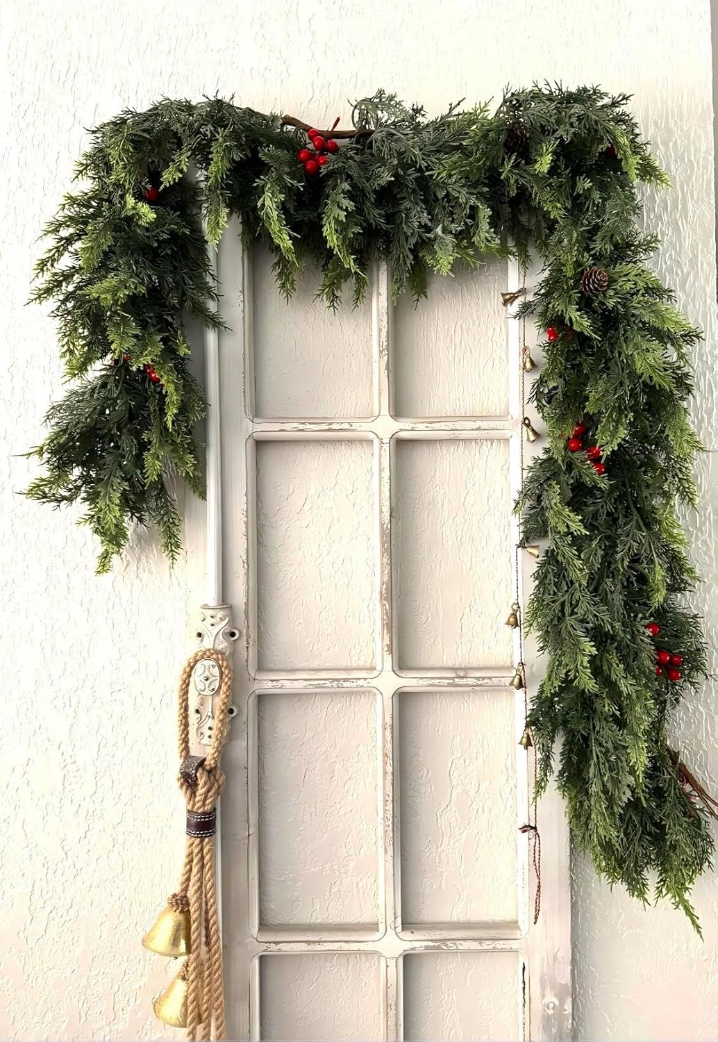 🎄🌺 Artificial Red Berries Cedar Garland 🇺🇸 UV-Resistant, Premium Quality and Durable