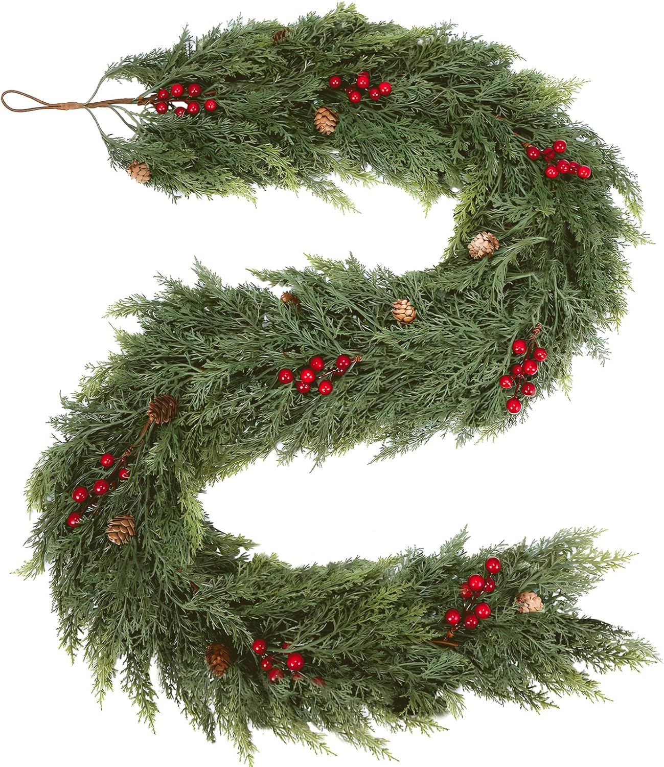 🎄🌺 Artificial Red Berries Cedar Garland 🇺🇸 UV-Resistant, Premium Quality and Durable