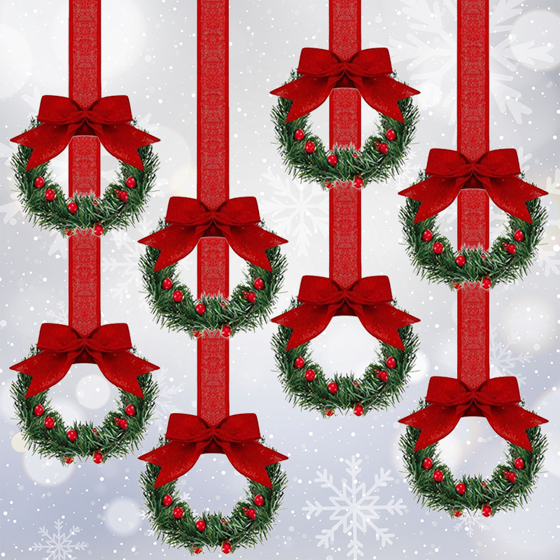 🎄Mini Christmas Wreaths with Ribbon Bows for Holiday Home Decor