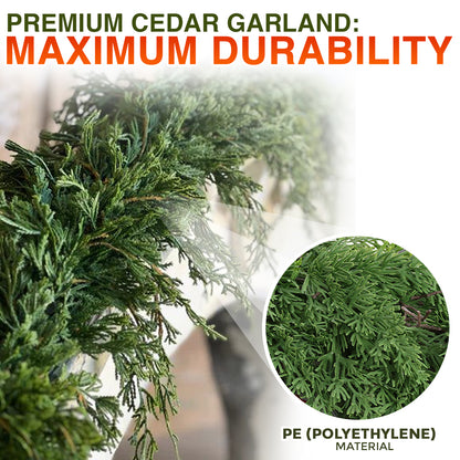 🎅🎄 Artificial Cedar Garland🇺🇸Green Pine Garland for Table, Mantel, Wall – Perfect for Indoor & Outdoor Christmas Decorations