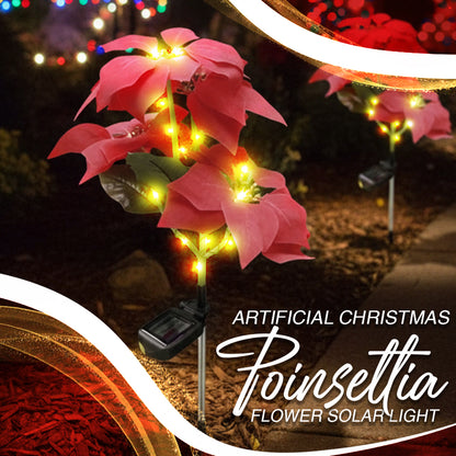 🌺Artificial Christmas Poinsettia Flower Solar Light🎄🎅(Waterproof, Garden, Xmas Party Decoration)