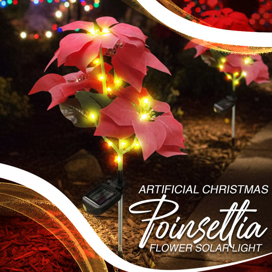 🌺Artificial Christmas Poinsettia Flower Solar Light🎄🎅(Waterproof, Garden, Xmas Party Decoration)