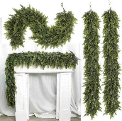 ☃️🎄 Artificial Cedar Garland 🎅 Green Pine Garland for Table, Mantel, Wall – Perfect for Indoor & Outdoor Christmas Decorations