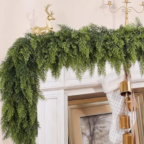 ☃️🎄 Artificial Cedar Garland 🎅 Green Pine Garland for Table, Mantel, Wall – Perfect for Indoor & Outdoor Christmas Decorations